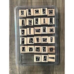 STAMPIN UP TIDY ALPHABET SET OF 28 WOOD MOUNTED RUBBER STAMPS